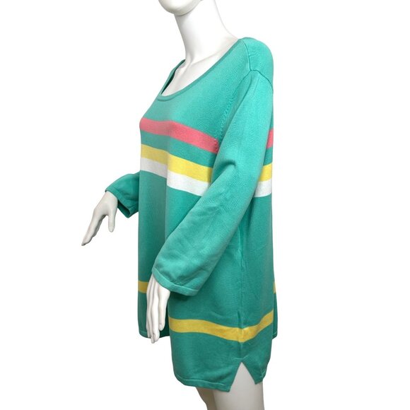 Belle Kim Gravel Tunic Top 1X Green Pink Yellow White Stripes 3/4 Sleeves Knit - Picture 8 of 9